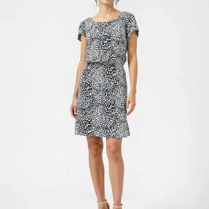 NWT Ellen Tracy Black White Ikat Cheetah Animal Print Fit Flare Classic Dress L